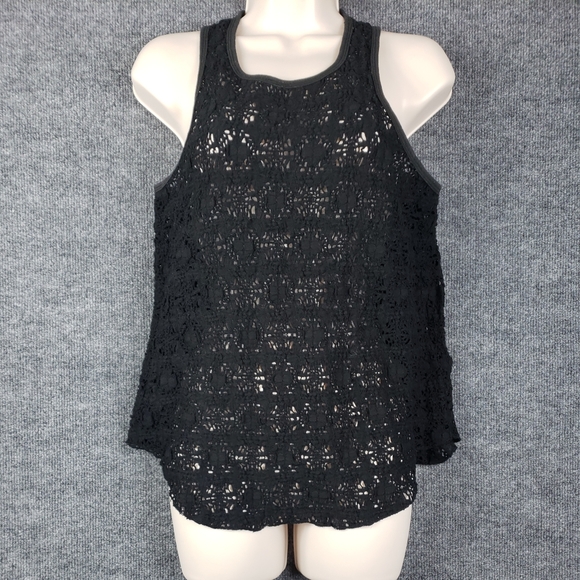 Lucky Brand Live In Love Racer Back Tank With Cut Outs XS Black